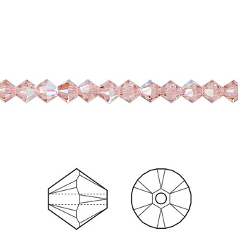 Bead, Crystal Passions®, Light Rose Shimmer, 4mm bicone (5328). Sold per pkg of 48.