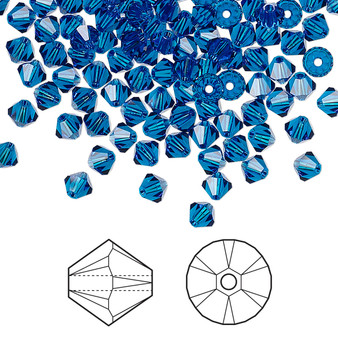 Bead, Crystal Passions®, Capri Blue, 4mm bicone (5328). Sold per pkg of 48.