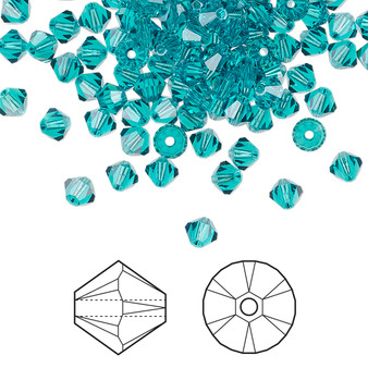 Bead, Crystal Passions®, Blue Zircon, 4mm bicone (5328). Sold per pkg of 48.