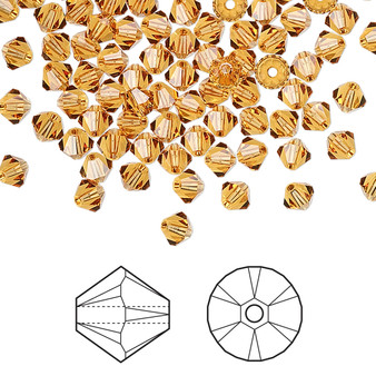 Bead, Crystal Passions®, Topaz, 4mm bicone (5328). Sold per pkg of 48.
