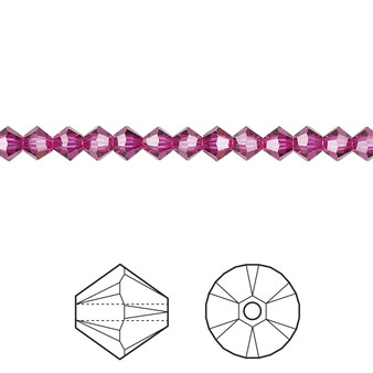 Bead, Crystal Passions®, Fuschia, 4mm bicone (5328). Sold per pkg of 48.