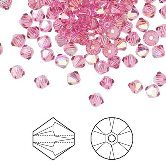 Bead, Crystal Passions®, Rose AB, 4mm bicone (5328). Sold per pkg of 48.