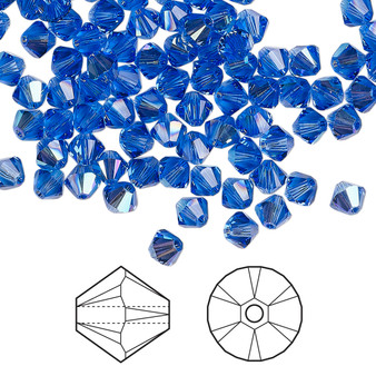 Bead, Crystal Passions®, Sapphire Shimmer, 4mm bicone (5328). Sold per pkg of 48.