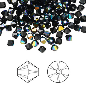 Bead, Crystal Passions®, Jet AB, 4mm bicone (5328). Sold per pkg of 48.