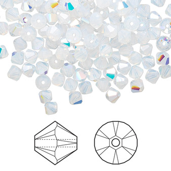 Bead, Crystal Passions®, White Opal AB, 4mm bicone (5328). Sold per pkg of 48.