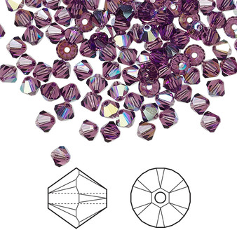 Bead, Crystal Passions®, Amethyst AB, 4mm bicone (5328). Sold per pkg of 48.