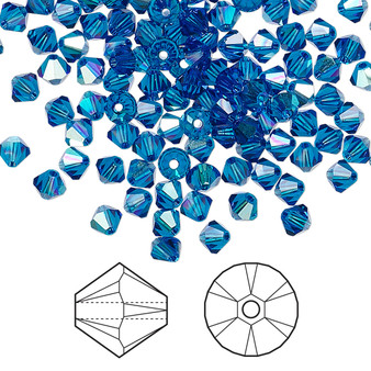 Bead, Crystal Passions®, Capri Blue AB, 4mm bicone (5328). Sold per pkg of 48.