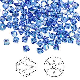 Bead, Crystal Passions®, Sapphire AB, 4mm bicone (5328). Sold per pkg of 48.