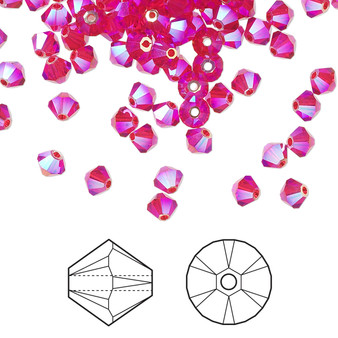 Bead, Crystal Passions®, Light Siam AB2X, 4mm bicone (5328). Sold per pkg of 48.