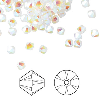 Bead, Crystal Passions®, White Opal AB2X, 4mm bicone (5328). Sold per pkg of 48.