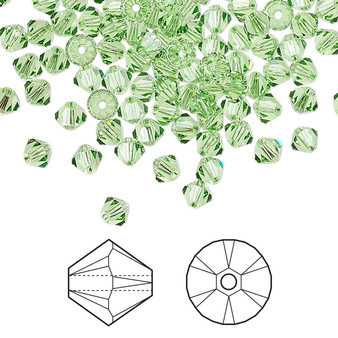 Bead, Crystal Passions®, Peridot, 4mm bicone (5328). Sold per pkg of 144.