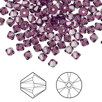 Bead, Crystal Passions®, Amethyst, 4mm bicone (5328). Sold per pkg of 144.