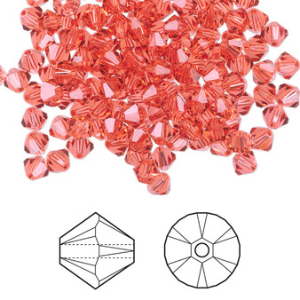 Bead, Crystal Passions®, Padparadscha, 4mm bicone (5328). Sold per pkg of 144.