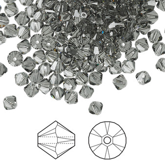 Bead, Crystal Passions®, Black Diamond, 4mm bicone (5328). Sold per pkg of 144.