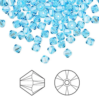 Bead, Crystal Passions®, Aquamarine, 4mm bicone (5328). Sold per pkg of 144.