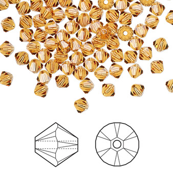 Bead, Crystal Passions®, Topaz, 4mm bicone (5328). Sold per pkg of 144.