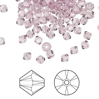 Bead, Crystal Passions®, Light Amethyst, 4mm bicone (5328). Sold per pkg of 144.