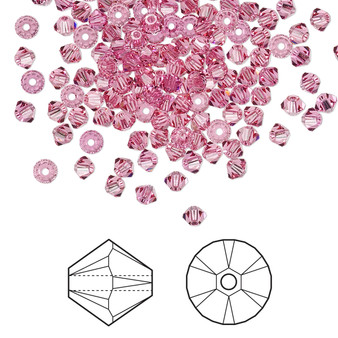 Bead, Crystal Passions®, Rose, 3mm bicone (5328). Sold per pkg of 48.