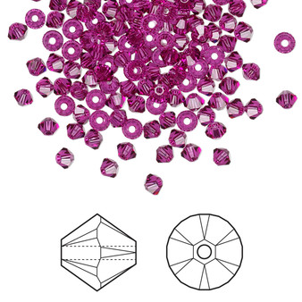 Bead, Crystal Passions®, Fuschia, 3mm bicone (5328). Sold per pkg of 48.