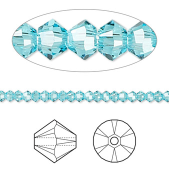 Bead, Crystal Passions®, Light Turquoise, 3mm bicone (5328). Sold per pkg of 48.