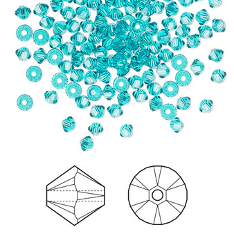 Bead, Crystal Passions®, Blue Zircon, 3mm bicone (5328). Sold per pkg of 48.