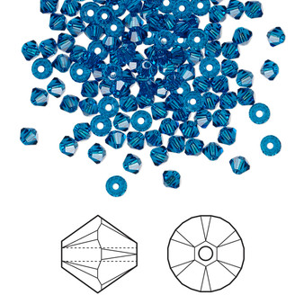 Bead, Crystal Passions®, Capri Blue, 3mm bicone (5328). Sold per pkg of 48.