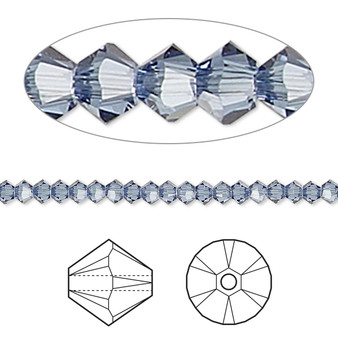 Bead, Crystal Passions®, Denim Blue, 3mm bicone (5328). Sold per pkg of 48.