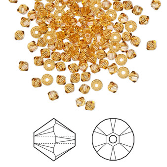 Bead, Crystal Passions®, Topaz, 3mm bicone (5328). Sold per pkg of 48.
