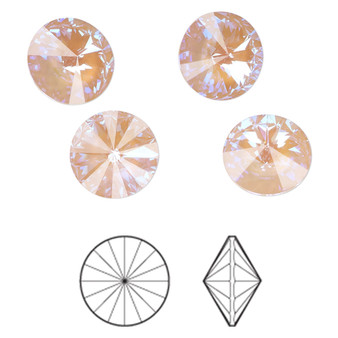 Chaton, Crystal Passions®, dusty pink DeLite, 12mm faceted rivoli (1122). Sold per pkg of 4.