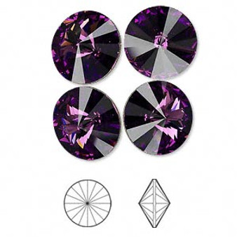 Chaton, Crystal Passions®, amethyst, foil back, 14mm faceted rivoli (1122). Sold per pkg of 4.