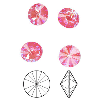Chaton, Crystal Passions®, crystal lotus pink DeLite, 14mm faceted rivoli (1122). Sold per pkg of 4.