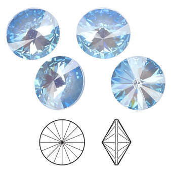 Chaton, Crystal Passions®, crystal ocean DeLite, 14mm faceted rivoli (1122). Sold per pkg of 4.