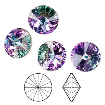 Chaton, Crystal Passions®, crystal vitrail light, foil back, 14mm faceted rivoli (1122). Sold per pkg of 4.