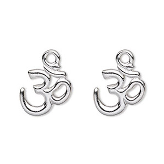 Drop, TierraCast®, white bronze-plated pewter (tin-based alloy), 14x13mm Om symbol. Sold per pkg of 2.