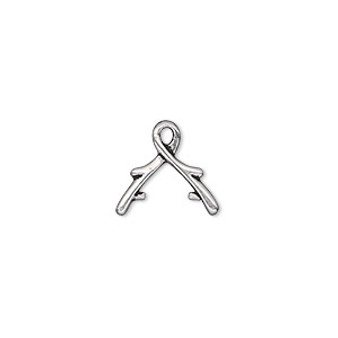 Bail, TierraCast®, ice-pick, antique silver-plated pewter (tin-based alloy), 13x8mm with vine design, 4mm grip length. Sold per pkg of 2.