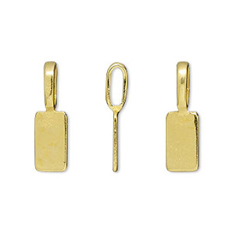 Bail, glue-on, gold-finished "pewter" (zinc-based alloy), 20.5x6mm rectangle with 11x6mm pad. Sold per pkg of 20.