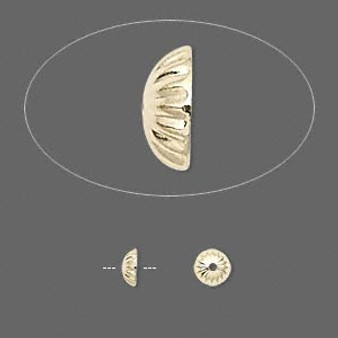 Bead cap, gold-plated brass, 5x2mm ribbed, fits 5-7mm bead. Sold per pkg of 100.