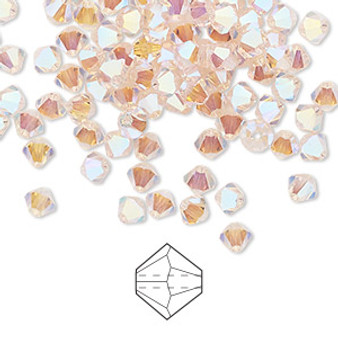 4mm - Preciosa Czech - Light Rose AB2X - 48pk - Faceted Bicone Crystal