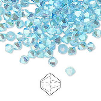 4mm - Preciosa Czech - Aquamarine AB2X - 144pk - Faceted Bicone Crystal