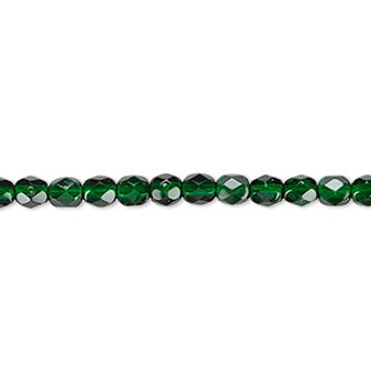 4mm - Czech - Dipped Décor Pearlescent Emerald Green - Strand (approx 100 beads) - Faceted Round Fire Polished Glass