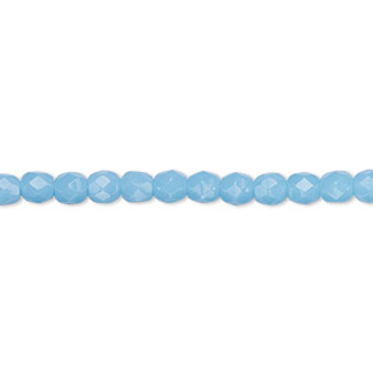 4mm - Czech - Opaque Turquoise Blue - Strand (approx 100 beads) - Faceted Round Fire Polished Glass