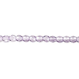 4mm - Czech - Dipped Décor Lilac - Strand (approx 100 beads) - Faceted Round Fire Polished Glass