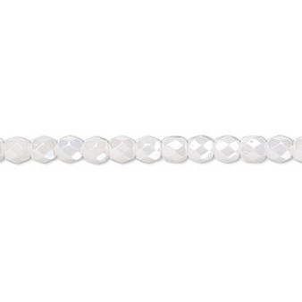 4mm - Czech - Opaque Alabaster Snow White Luster - Strand (approx 100 beads) - Faceted Round Fire Polished Glass