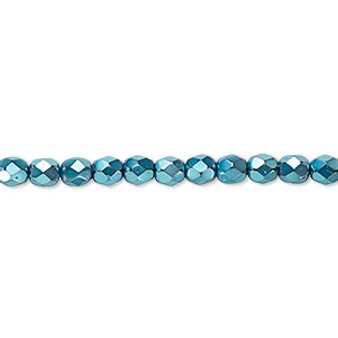 4mm - Czech - Opaque Aqua Carmen - Strand (approx 100 beads) - Faceted Round Fire Polished Glass