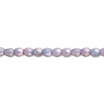4mm - Czech - Opaque White Chalk Nebula - Strand (approx 100 beads) - Faceted Round Fire Polished Glass