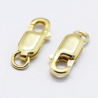 2 x 925 Sterling Silver Lobster Claw Clasps, Carved 925, golden, 14mm, Hole: 2mm