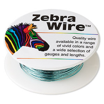 Wire, Zebra Wire™, color-coated copper, aqua blue, round, 26 gauge. Sold per 30-yard spool.