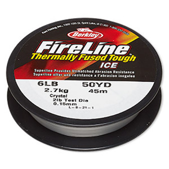 Thread, Berkley® FireLine®, high-modulus polyethylene, crystal, 0.15mm diameter, 6-pound test. Sold per 50-yard spool.