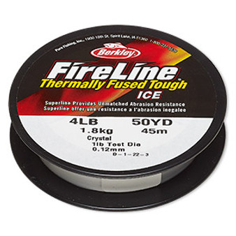 Thread, Berkley® FireLine®, high-modulus polyethylene, crystal, 0.12mm diameter, 4-pound test. Sold per 50-yard spool.