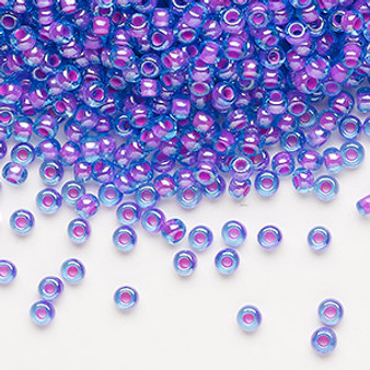 Seed bead, Preciosa Ornela, Czech glass, transparent pink-lined aquamarine luster, #8 rocaille. Sold per 50-gram pkg.